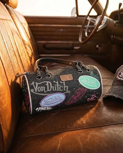 Von Dutch Black Denim Barrel Bag