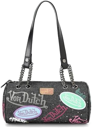 Von Dutch Black Denim Barrel Bag