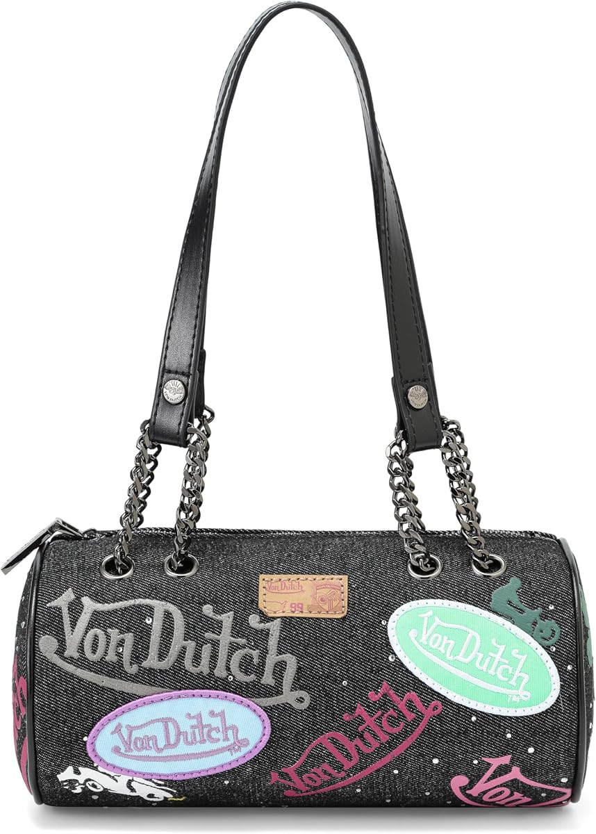 Von Dutch Black Denim Barrel Bag