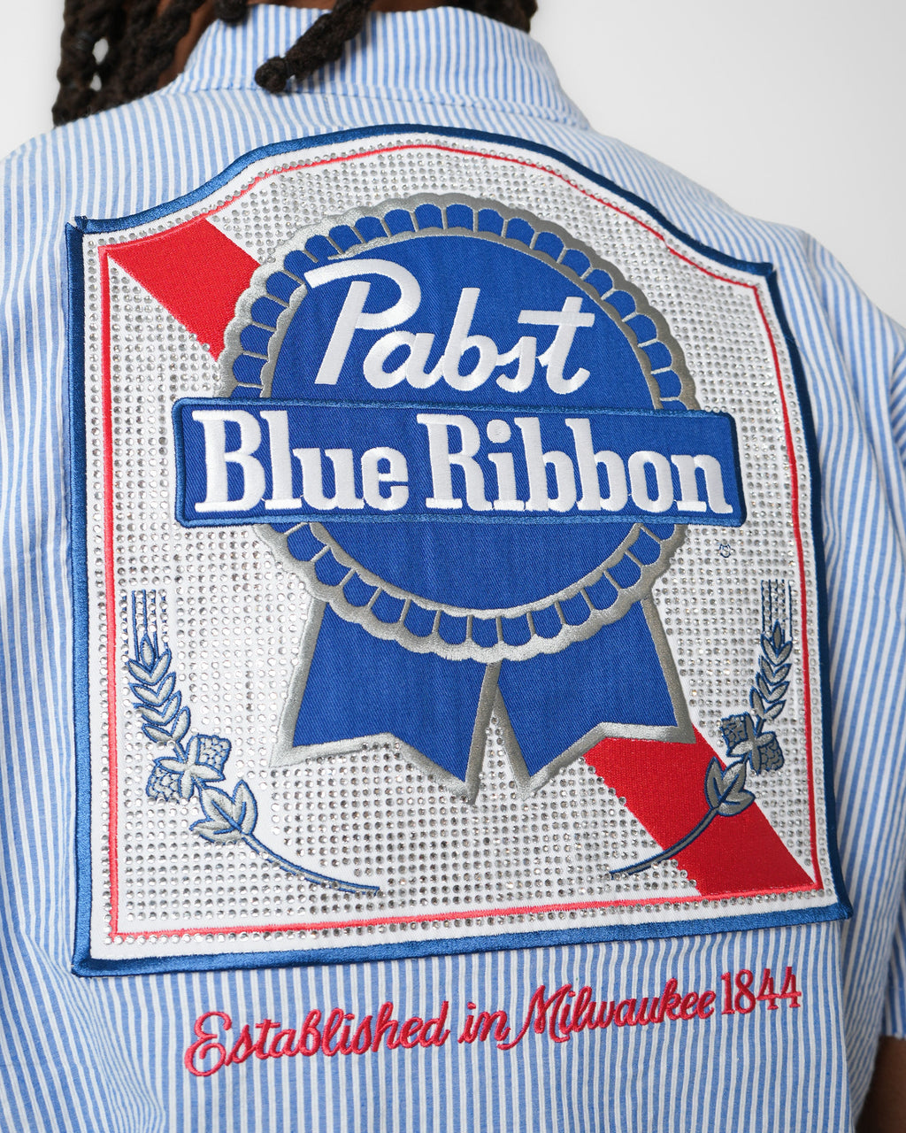 Preme Pabst Blue Ribbon Heritage Mechanic Shirt back patch detail