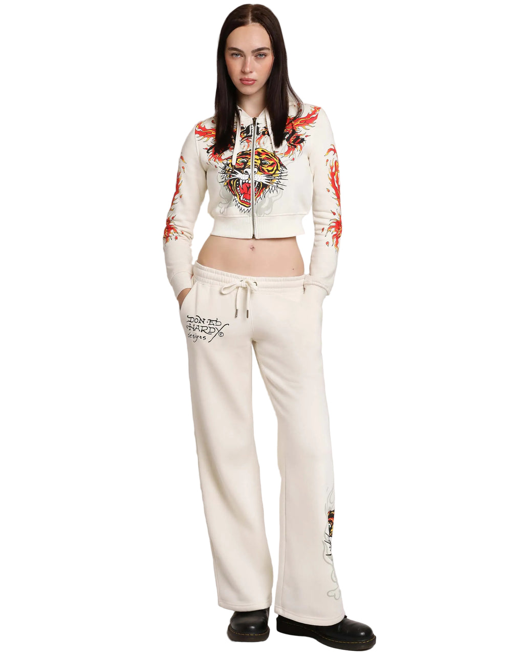 Ed Hardy Flames Cropped Zip Hoodie Patches
