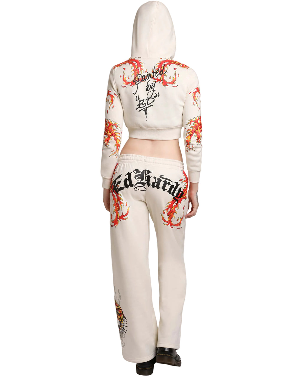 Ed Hardy Flames Cropped Zip Hoodie Patches