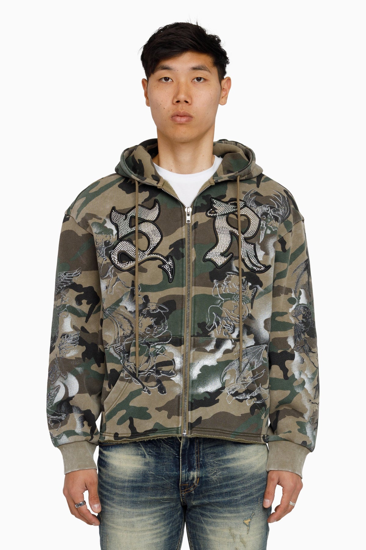 Smoke Rise Trouble In Peace Zip Hoodie - Strata Camo