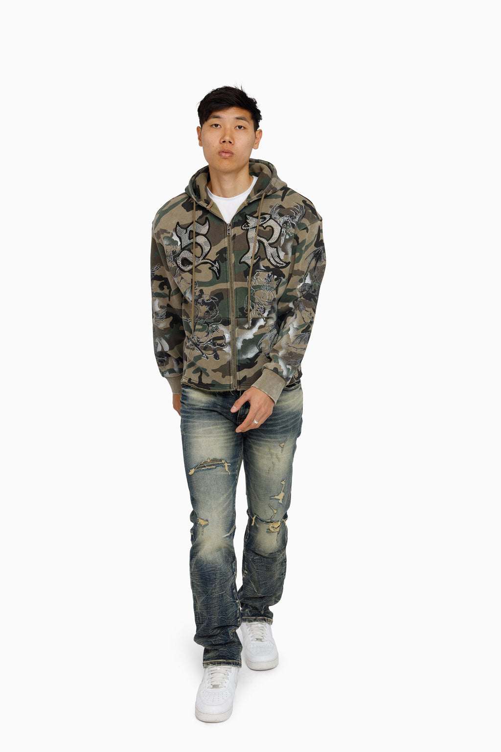 Smoke Rise Trouble In Peace Zip Hoodie - Strata Camo