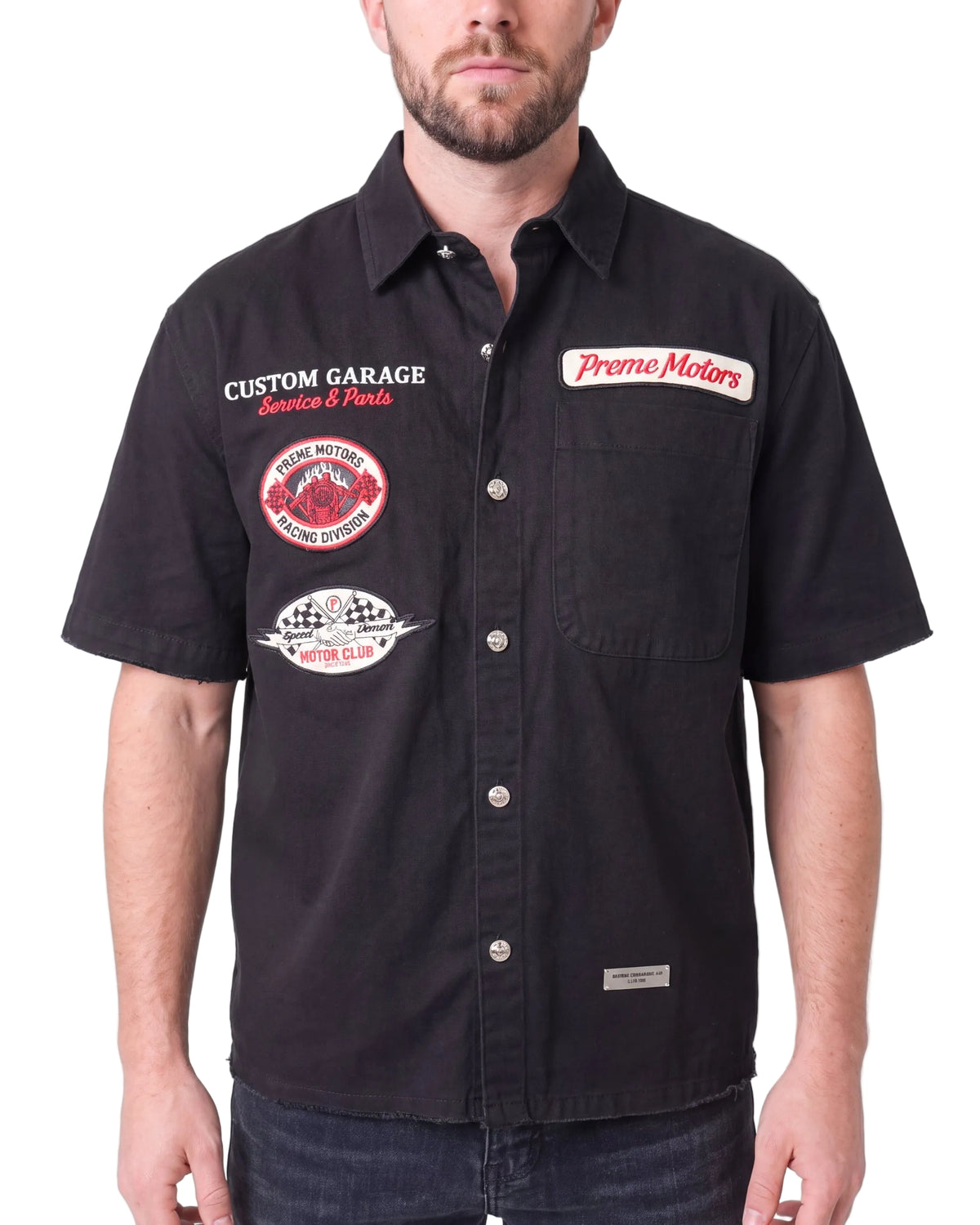Preme Motorcycles Custom Garage woven shirt front