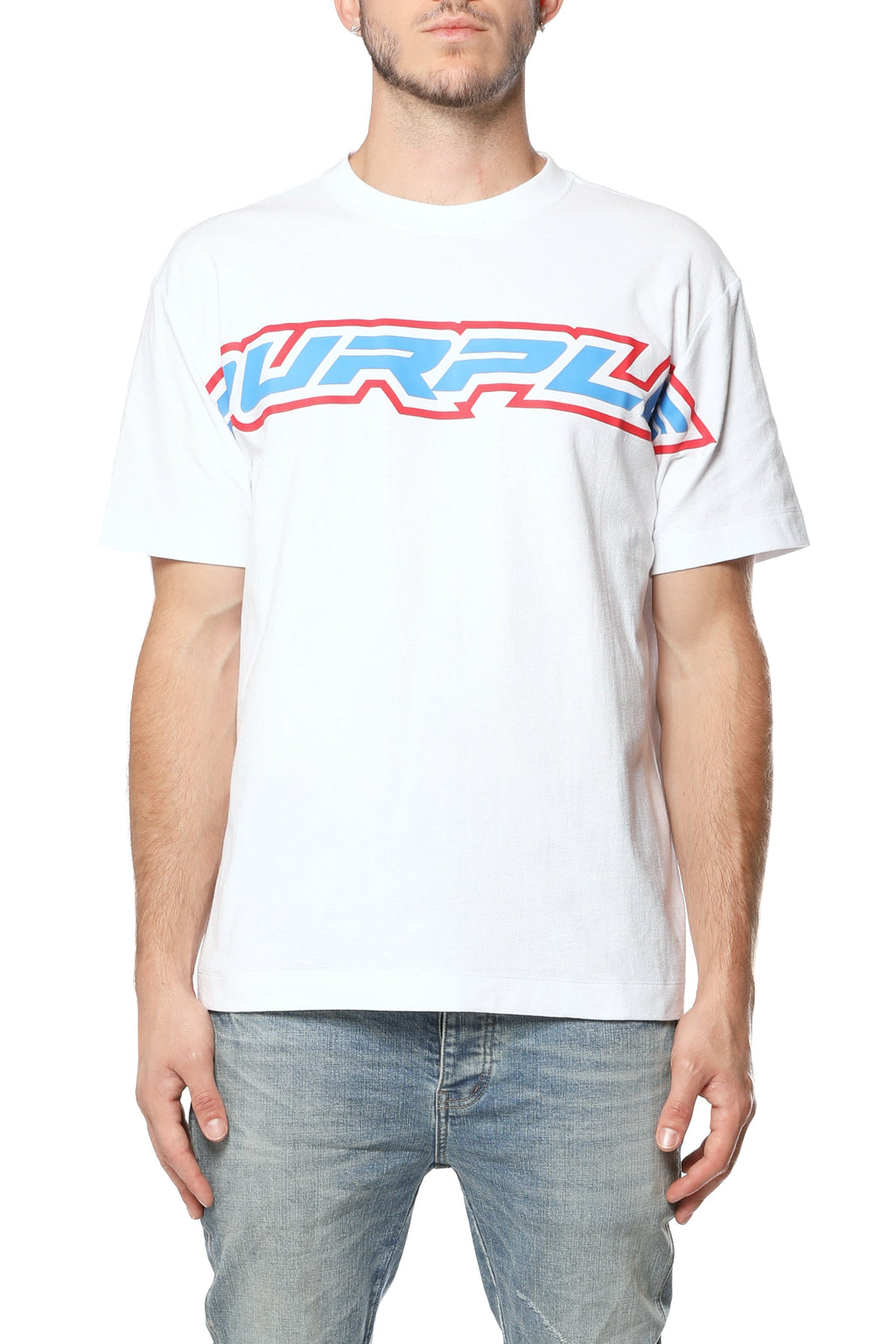 Purple Textured Jersey SS Tee White front
