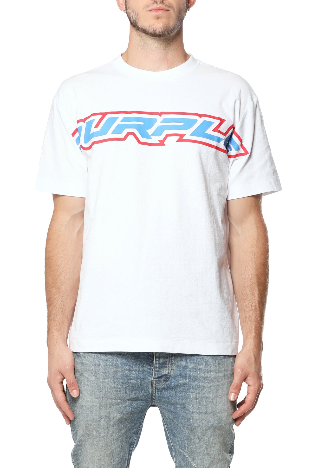 Purple Textured Jersey SS Tee White front